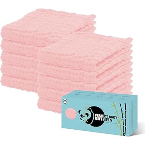 HIPHOP PANDA 10 Pack 6-Layers Muslin Burp Cloths Large - Durable 100% Cotton - Baby Essentials Extra Absorbent and Soft Boys & Girls Rags for Newborn Registry (Pink, 20" X10")