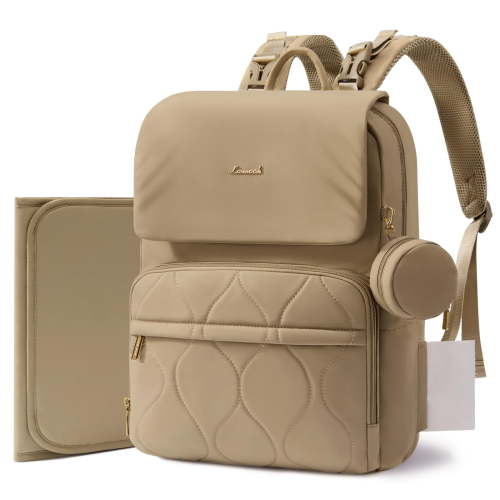 LOVEVOOK Diaper Bag Backpack, Baby Travel Bags for Boys & Girl, Toddler Waterproof Diaper Bag w/Changing Pad (Beige khaki, 15.6''-Small)