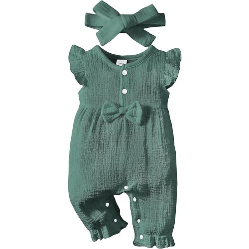 Renotemy Baby Girl Clothes Romper Infant Summer Bodysuit Outfits Cotton Linen Jumpsuits Newborn Essential Preemie Clothes