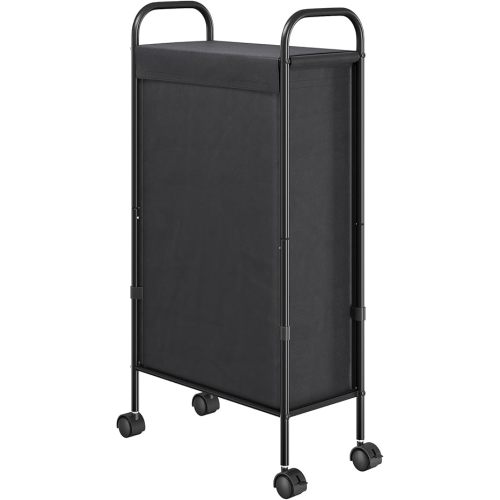 ELYKEN Slim Laundry Hamper with Lid, 50L Small Rolling Laundry Basket on Wheels, 7.9” Narrow Dirty Cloth Cart with Removable Inner Bag for Small Bathroom, Bedroom, Black