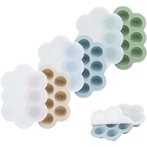 PandaEar 3-Pack Silicone Baby Food Freezer Trays with Lids - 10 Small Portions per Tray (Approx. 1oz/1.5-2 tbsp) - Flexible Storage Container for Breast Milk & Purees, Blue/Green/Beige
