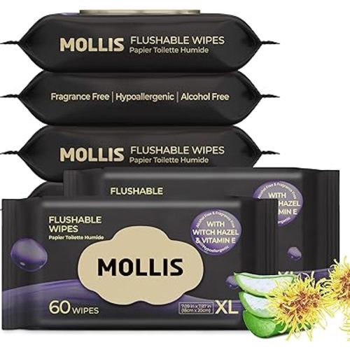 MOLLIS Witch Hazel Flushable Wipes for Adults, Extra Large, 360 Count