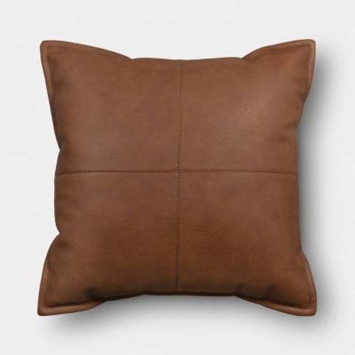 18"x18" Faux Leather Throw Pillow Brown - Room Essentials™