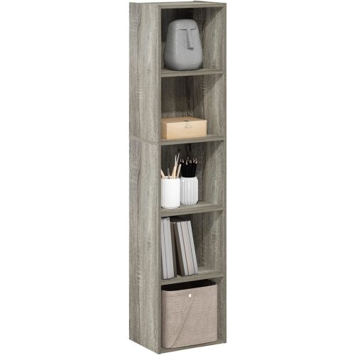 Furinno PASIR Book Shelf, 5-Tier Modern Bookshelf, Open Shelves Bookcase 9 x 12 x 52, for Living Room, Bedroom, Home Office, French Oak