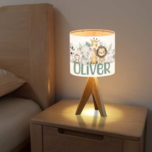 Custom Safari Animals Table Lamp for Kids, Personalized Nursery Lamp with Name, Cute Jungle Theme for Baby, Toddler, or Kids’ Room