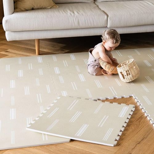 Baby Play Mat for Floor – 6x8ft Old White | Soft Non Toxic Premium EVA Foam Tiles for Tummy Time, Crawling & Playroom – Waterproof Interlocking Floor Mat for Babies & Toddlers by Lillefolk (12 Tiles)