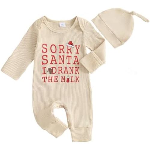 Newborn Baby Girl Boy Christmas Coming Home Outfit Gingerbread Knitted Long Sleeve Romper Jumpsuit +Hat Fall Clothes