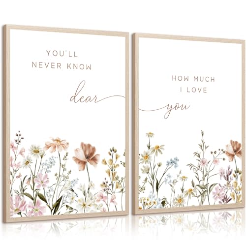 Girl Nursery Floral Wall Art Decor Boho Wildflower Canvas Wall Decor Baby Girl Room Flower Poster Vintage Nursery Botanical Art Prints Pink Coastal Pictures for Toddler Bedroom 12x16x2 Inch Unframed