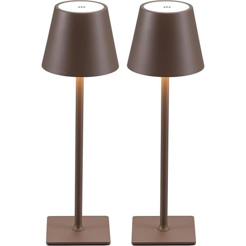 KDG 2 Pack Cordless Table Lamp, Portable LED Desk Lamps, 5000mAh Battery Operated, 3 Color Stepless Dimming Up, for Restaurant, Bedroom, Outdoor Camping, Coffee Shop, Night Light, Rechargeable (Black)