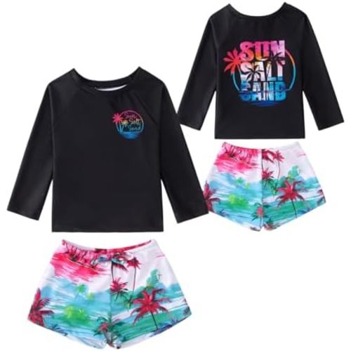GLIGLITTR Baby Boy Swimsuits 2Pcs Long Sleeve Swim Bathing Suit Set Toddler Funny Palm Tree Graphic Summer Beach Swimwear