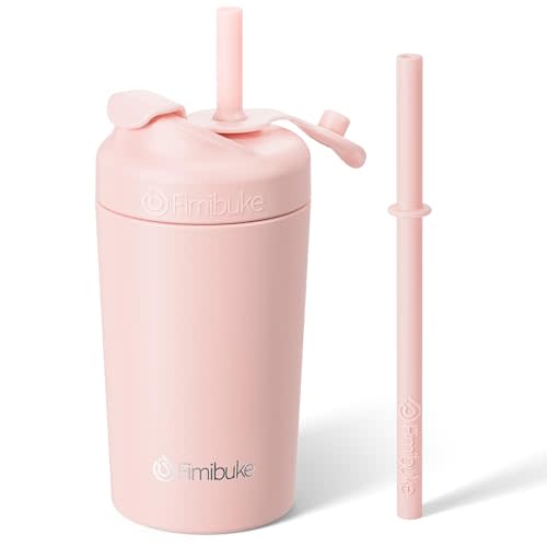 Fimibuke Kids & Toddler Cups, 10 OZ Spill Proof Straw Cups for Toddlers, Leak-Proof Kids Insulated Tumblers with Screw-On Lid & Silicone Straws with Stopper, Stainless Steel Sippy Cup for Girls Boys