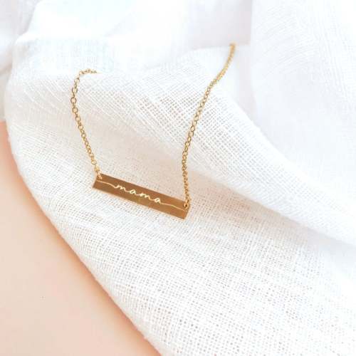 Custom mama necklace, engraved kids name necklace, bar necklace personalized mothers necklace Mother's Day Gift for mom rose gold bar silver