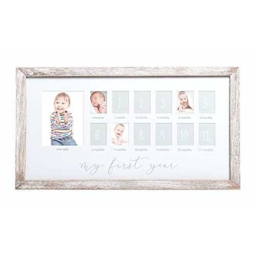 Pearhead My First Year Photo Moments Baby Keepsake Picture Frame, Baby’s First Year Photo Frame, Mother’s Day Accessory, Gender-Neutral Baby Milestone Nursery Décor, Rustic