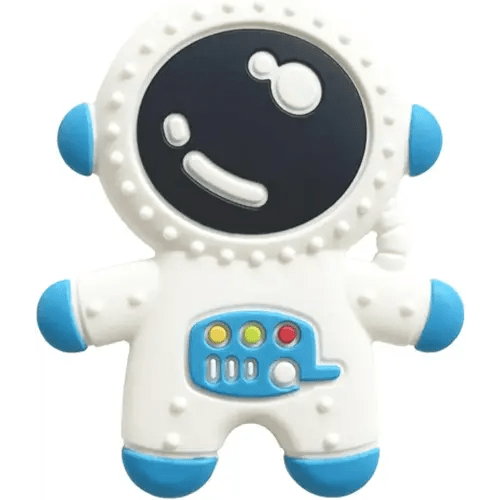 Cuxnoo Baby Teething Spaceman Toy for 3+ Months Infants Sucking, Food Grade Silicon Astronaut Styling Teether, BPA Free (Blue)