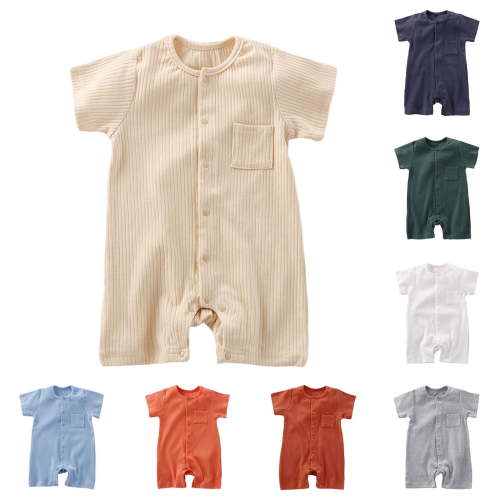 PIWHJQK Newborn Bodysuit Kids Solid Breathable Cotton Summer Unisex Round Neck Short Infant Outfits