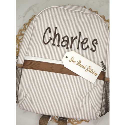 Personalized seersucker backpack, seersucker diaper bag