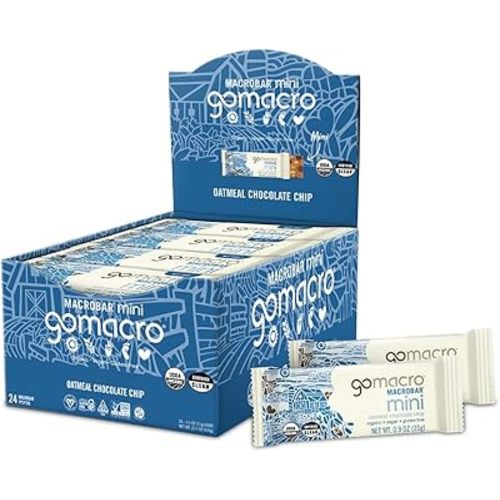 GoMacro MacroBar Mini Organic Vegan Snack Bars - Oatmeal Chocolate Chip (0.90 Ounce Bars, 24 Count)