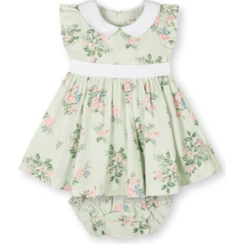 Organic Flutter Sleeve Sateen Dress with Peter Pan Collar, 12-18M