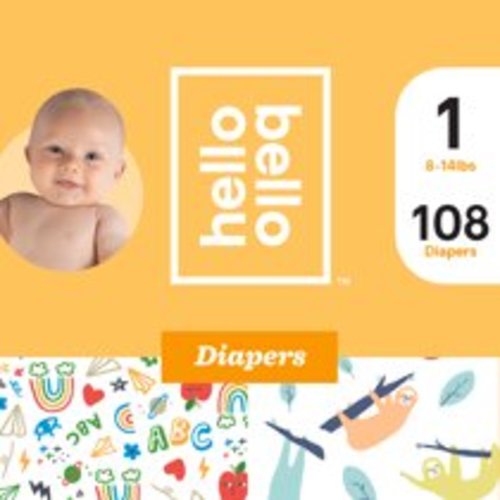 Hello Bello Diapers Club Box - Sleepy Sloths & Doodles - Size 1 (108ct)
