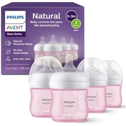Philips Avent Natural Baby Bottles, Slow Flow, 4 oz, BPA-Free, 4-Pack