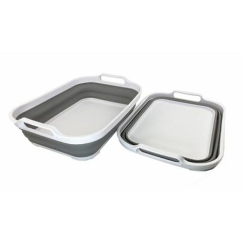 SAMMART Collapsible Wash-tub - Portable Washing Basin 8.8L (2.3 Gallon), White/Grey, Size L Set of 2
