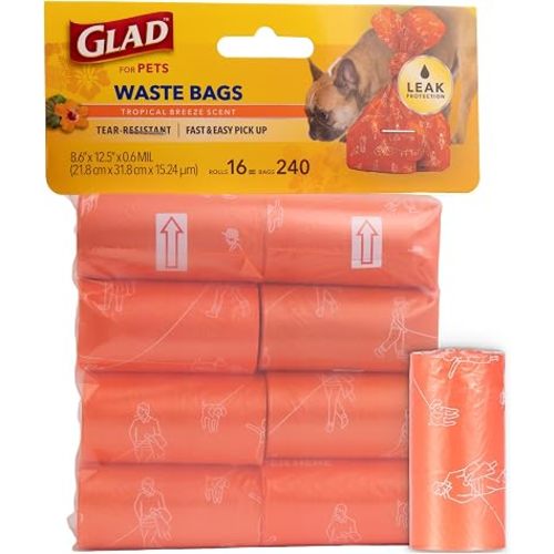 Glad for Pets Scented Dog Waste Bags, Tropical Breeze Scent, 240 Count