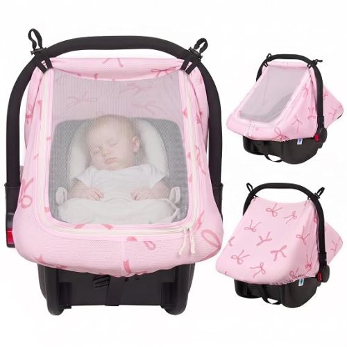 Baby Car Seat Cover with Breathable Mesh Window Infant Car Seat Canopy