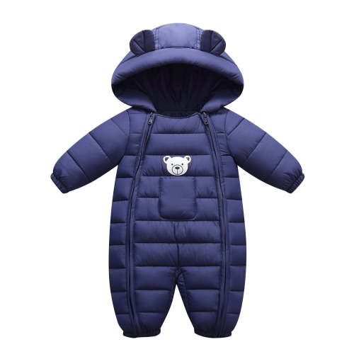 SonxaHe Newborn Girl Boy Hooded Windproof Coat Warm Zip Up Quilted Puffer Winter Outdoor Unisex Romper Blue,Sized 0-6 M
