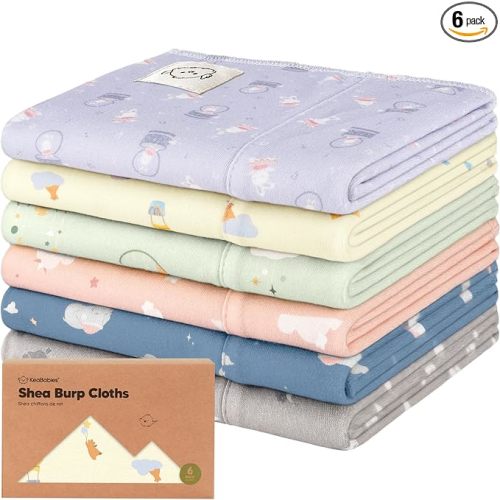 Organic Burp Cloths Baby Boy, Girl - 6-Pack Large 100% Cotton Burping Cloths for Babies, Spit Up Rags, Super Absorbent, Ultra Soft Newborn Rag, Gender Neutral, Machine Washable, Durable (Dreamers)