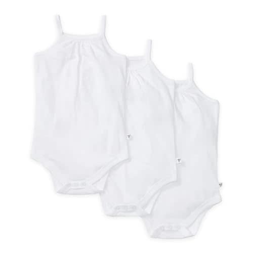 Burt's Bees Baby Girls' One-Piece Organic Cotton Camisole Bodysuits, 3-Pack