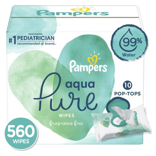 Pampers Aqua Pure Natural Sensitive Baby Wipes, 10X Pop-Top, 560 Ct