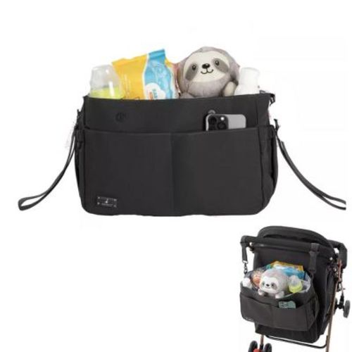 BabbleRoo Flo Stroller Organizer Universal Stroller Caddy Organiser and Diaper Bag, Black