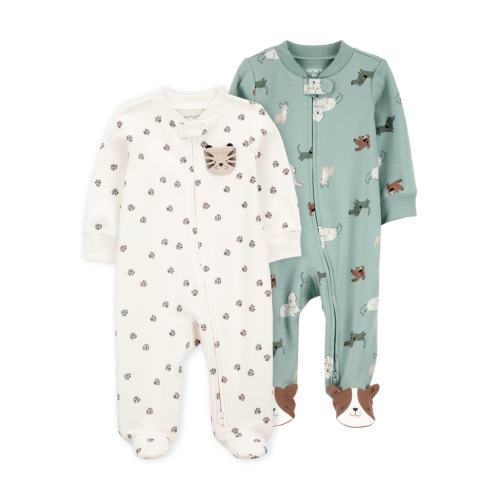 Baby 2-Pack  Cotton 2-Way Zip Sleep & Play Pajamas - Green/Ivory | Carter's