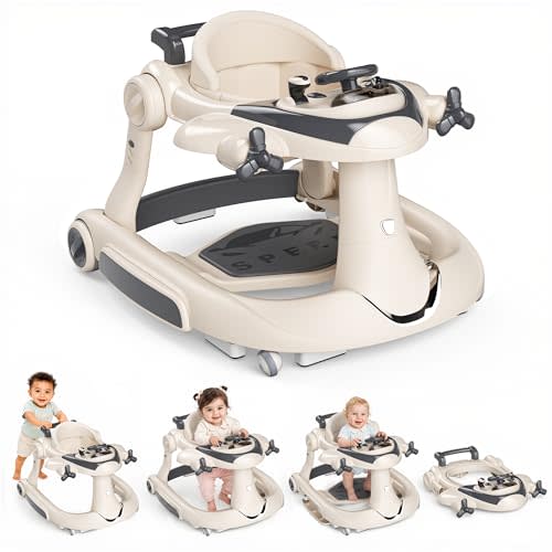 TODEFULL 6 in 1 Baby Walker with Wheels, 3 Level Height, Music & Lights Box | Baby Activity Walker w/Speed Control, Anti-Slip Base, Foldable Baby Push Infant Walkers for Babies 6-18 Months, Boys & Girls