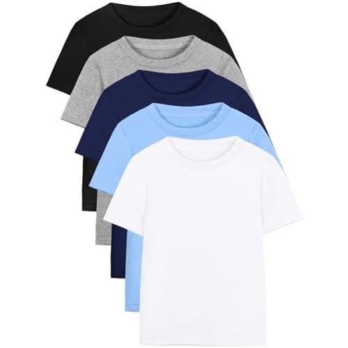 Poroka 5 Pack Boys Shirts Toddler Short Sleeve Cotton T-Shirts Boys Summer Clothes Crew Neck Tops for Kids