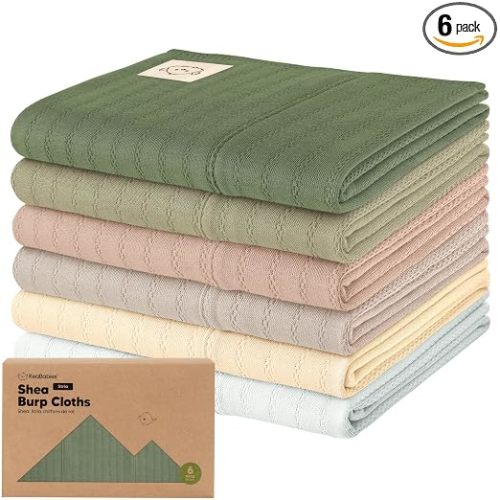 Organic Cotton Burp Cloths Baby Girl, Boy, 6pk Burp Rags (Hedges, Stria) | Burping Clothes for Babies, Newborns Spit Up Rags, Super Soft, Absorbent Wash Towels, Gender Neutral, Non-Shrink Machine Wash