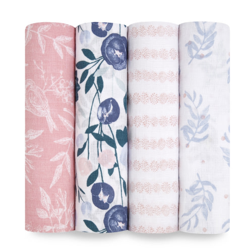 Free Shipping! Aden + Anais‚Ñ¢ Essentials, Cotton Muslin Swaddle Blanket, Flowers Bloom, Girls, Infants, 4-Pack