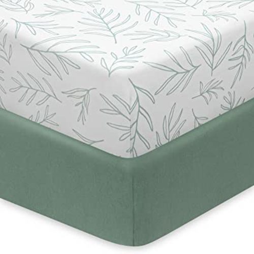 Babebay Crib Sheets for Boys and Girls, Fitted Baby Crib Sheet Neutral for Standard Crib Mattress & Toddler Bed Mattress (52"x28"), Soft and Safe Cotton Green Crib Sheets, 2 Pack (Sage Green)