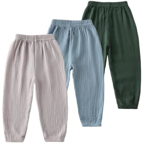 3 Pack Boys Girls Cotton Linen Long Pants Toddler Baby Summer Basic Harem Trousers Casual Elastic Waist Bloomers