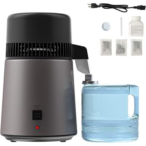 Bonnlo High Efficiency 1.1 Gallon Water Distiller, BPA-Free Container & 304 Stainless Steel Interior, Countertop Distilled Water Machine w/Overheat Protection & Flame Retardant for Home, CPAP, Gray