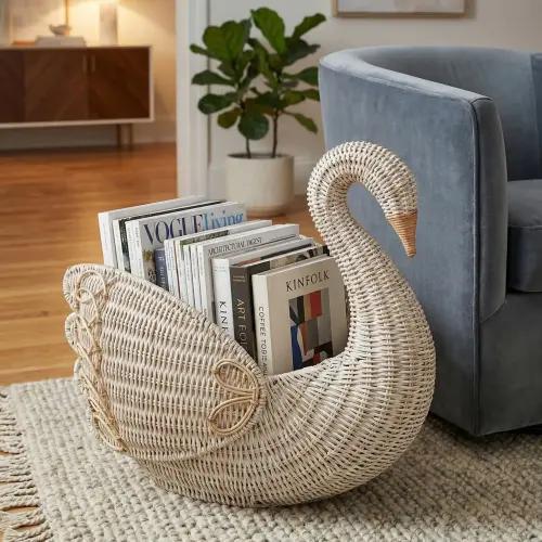 Hand Woven Rattan Swan Storage Basket Wicker Toy Bin Book Organizer Nursery Kids Room Desktop Home Decor Woven Straw Container - AliExpress