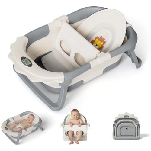 MoreFeel 4-in-1 Grow-with-Me Collapsible Baby Bathtub with Thermometer