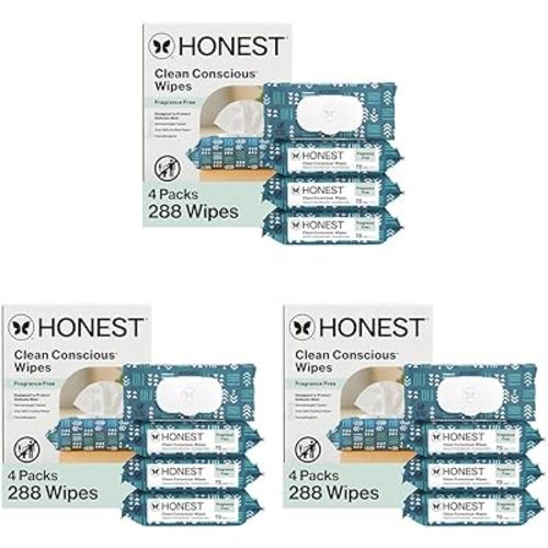 The Honest Company Hypoallergenic Multi-Use Baby Wipes for Sensitive Baby Skin, Balance Blues, 288 Count (Pack of 3)