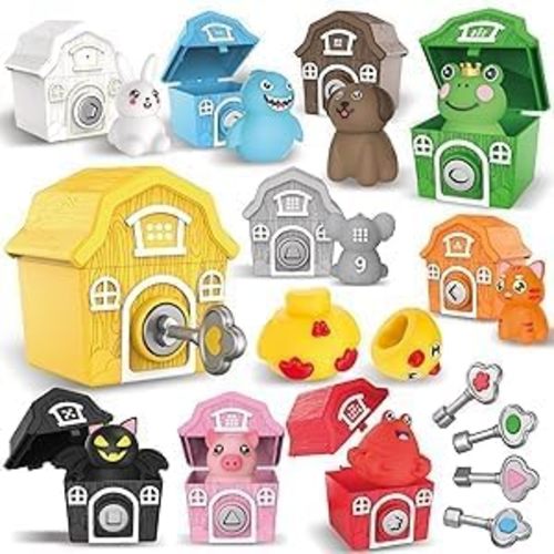 Toddler Learning Farm Barn Animals Toys - Includes 10 Animals, 10 Barns,10 Keys - Montessori Counting, Matching, Sorting - Educational Farm Animal Toys for Kids