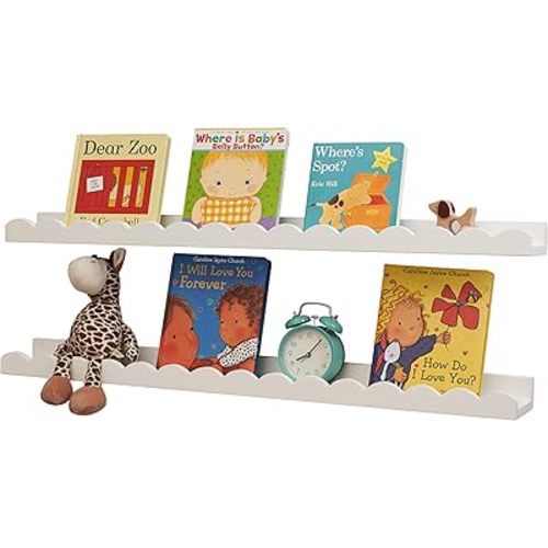Scalloped Baby Book Floating Shelf for Wall 36 inch Set of 2,White