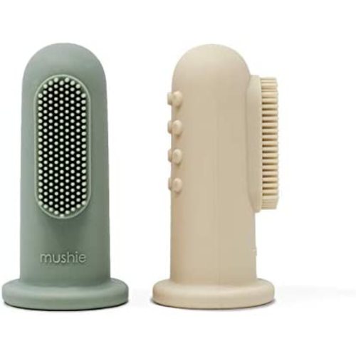 mushie Baby Finger Toothbrush (Cambridge Blue/Shifting Sand) 2-Pack