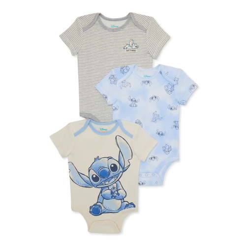 Disney Stitch Baby Boys Bodysuit, 3-Pack, Sizes 0-24 Months