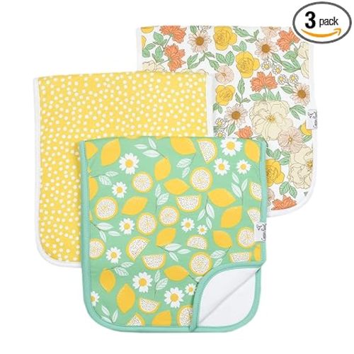 Copper Pearl Premium Baby Burp Cloths - 3-Pack Large Cotton Burp Cloths, Extra Soft Spit Up Rags with 3 Absorbent Layers, Perfect for Baby Girl Gifts (21" x 10" Size, Lemon Set)