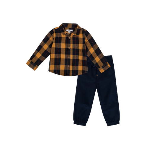 Wonderluxe Baby Boys' Long Sleeve Flannel Shirt and Pant, 2-Piece Set, Sizes 0-3M-24M