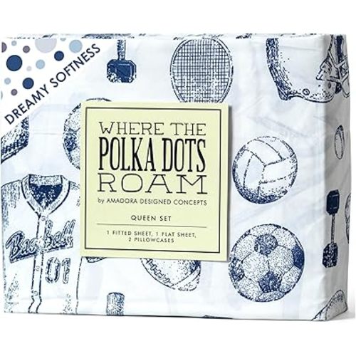 Kids Sports Bedding Set Full Size, Super Soft Baseball, Football, Soccer Themed Bedsheets for Teens and Children, Wrinkle Resistant Premium Flat and Fitted Sheets for Boys and Girls Sports Room Décor